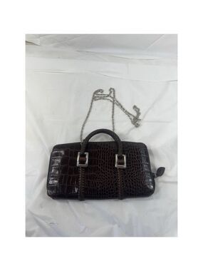 Brighton Gladiola Brown Croc Full Zip Multi Pocket Wallet On A Strap/Clutch